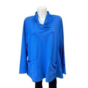 LOGO by Lori Goldstein Blue Drape Neck Terry‎ Tunic Top size large